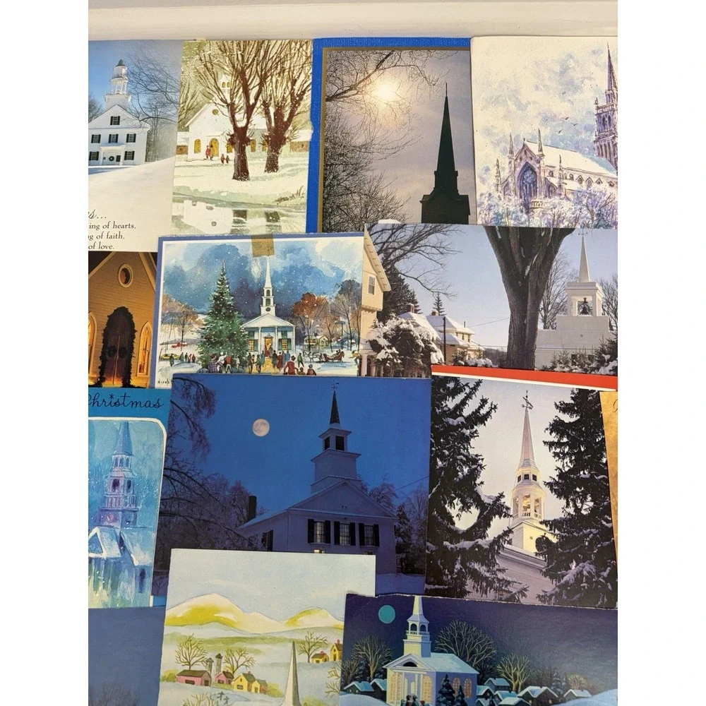 Vintage Christmas Cards Fronts ONLY Churches Cathedrals Scrapbooking Crafts 50+